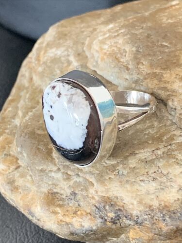 Native American Men's Navajo White Buffalo Turquoise Ring | Sterling Silver | Sz 8 | 1824