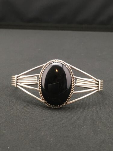 Native American Men's Black Onyx Cuff Bracelet | Navajo Sterling Silver | 4729