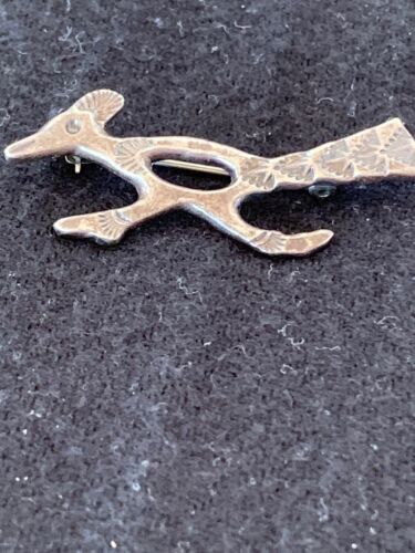 Native Road Runner Navajo Sterling Silver Stamped Old Pawn Pin Brooch | Authentic Native American Handmade | 4104