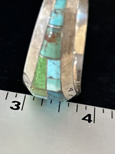 Native American Men's Blue Green Turquoise Inlay Bracelet | Sterling Silver | 14302 - Masha USA
