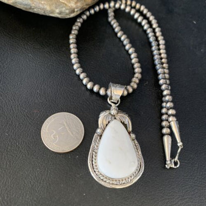 Men's Women's White Buffalo Turquoise Pendant | Sterling Silver Necklace | Native American Handmade | 14197 - Masha USA