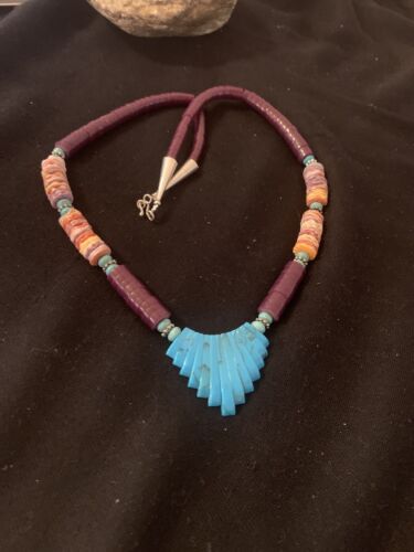 Santo Domingo Sugilite Turquoise Pendant Necklace | Sterling Silver | Authentic Native American Handmade | 22" | 612