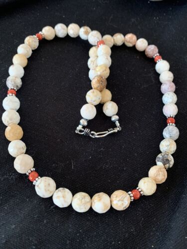 Navajo Turquoise Wild Horse Coral Necklace | Sterling Silver Naja | Authentic Native American Handmade | 20" | 964
