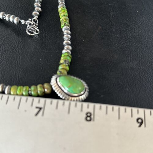 Navajo Green Turquoise Pendant Necklace | Sterling Silver | 22" | Authentic Native American Handmade | 14608