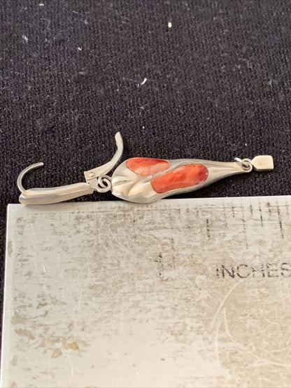 Navajo Red Spiny Oyster Inlay Earrings | Sterling Silver | 2" | Authentic Native American Handmade | 1520