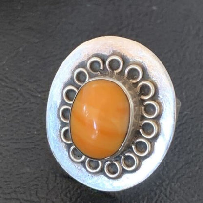 Native American Imported Sterling Silver Orange Spiny Oyster Ring | Sz 6 | Handmade | 10413 - Masha USA