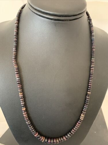 Native American Women's Necklace | Sterling Silver Black Fire Opal Beads | 20" | 980