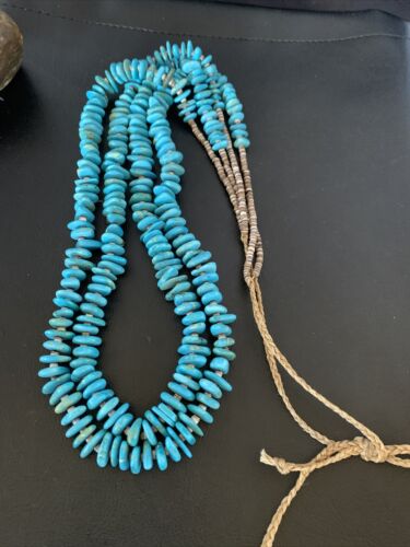 Men's Santo Domingo Blue Kingman Turquoise Shell Necklace | 38" | Authentic Native American Handmade | 13195