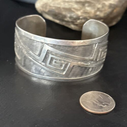 Handmade Sterling Silver Navajo Stamped Cuff Bracelet | Authentic Native American Jewelry | 14590