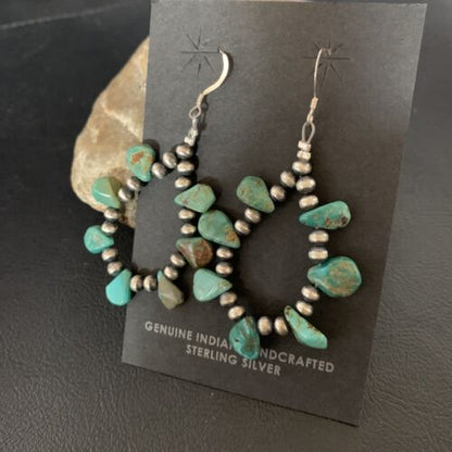 Navajo Green Cluster Turquoise Bead Earrings | Sterling Silver | Authentic Native American Handmade | 13325