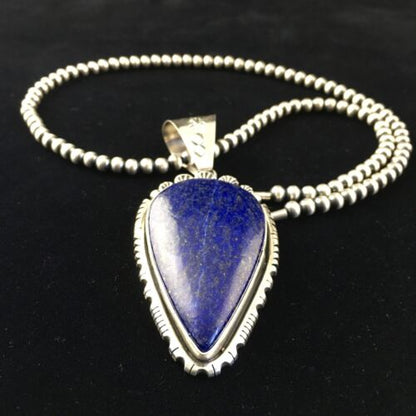 Native American Men's Navajo Pearls Necklace Pendant | Sterling Silver | Blue Lapis | 10081