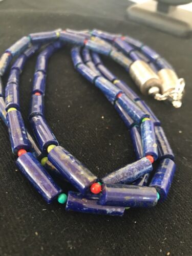 Native American Lapis & Turquoise Necklace | Sterling Silver | Navajo Handmade | 21" | 387