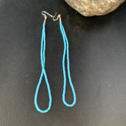 Navajo Silver Heishi Beads Turquoise Earrings | Sterling Silver | 5" | Authentic Native American Handmade | 13503