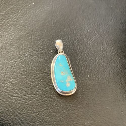 Navajo Blue Bisbee Turquoise Pendant | Sterling Silver | 1" | Authentic Native American Handmade | 1627