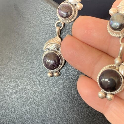 Navajo Purple Sugilite Post Dangle Earrings | Sterling Silver | Authentic Native American Handmade | 1591