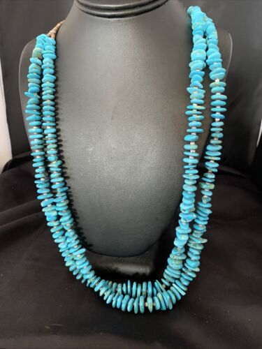 Men's Santo Domingo Blue Kingman Turquoise Shell Necklace | 38" | Authentic Native American Handmade | 13195