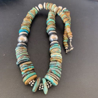 Navajo Green Turquoise Necklace | Sterling Silver | Authentic Native American | 20" Graduated | 10688