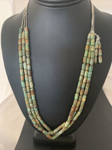 Authentic Navajo Royston Turquoise Heishi Necklace | 3 Strand Sterling Silver | 20" | 01202