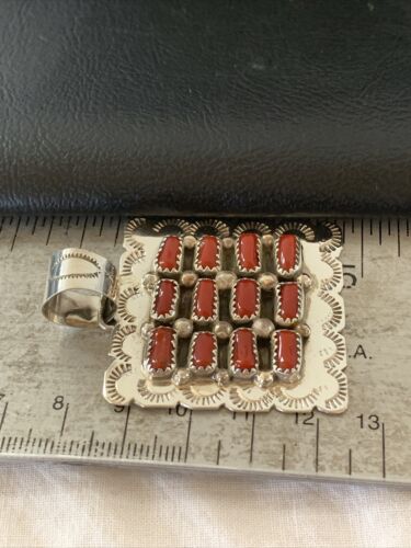 Navajo Red Coral and Multi-Stone Cluster Pendant | Authentic Native American Sterling Silver | 2" | 2100