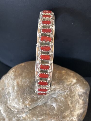 Navajo Red Coral Bracelet for Men | Sterling Silver | Authentic Native American Handmade | 1792
