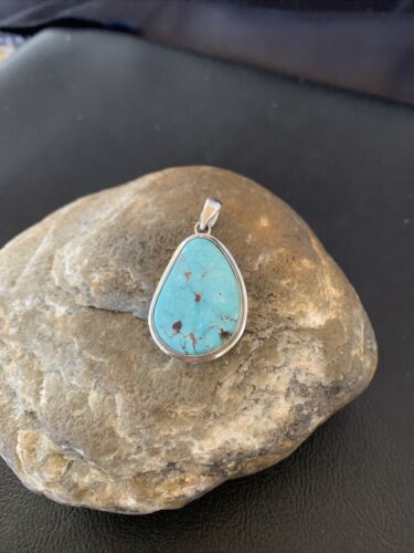 Navajo Blue Bisbee Turquoise Pendant | Sterling Silver | 1.5" | Authentic Native American Handmade | 1619