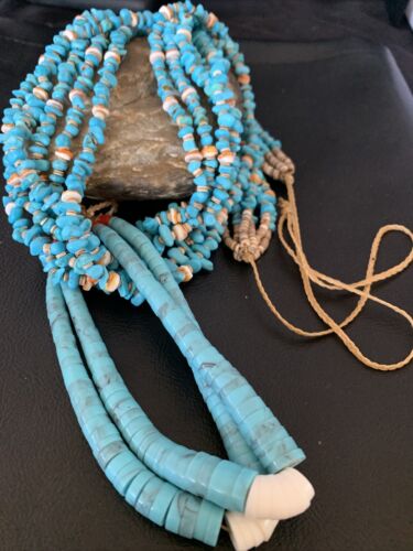 Native American Santo Domingo Spiny Blue Turquoise Shell Jacla Necklace | 36" | 13190