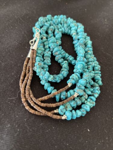 Navajo Kingman Turquoise 2 Strand Necklace | Sterling Silver | Authentic Native American Handmade | 01159
