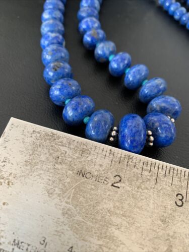 Graduated Blue Denim Lapis Turquoise Necklace | Navajo Sterling Silver | Authentic Native American | 28"