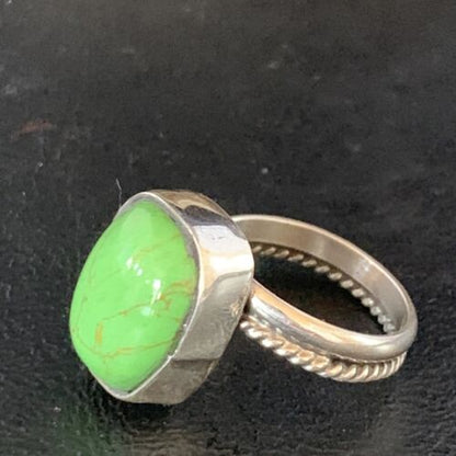 Navajo Green Gaspeite Ring | Sterling Silver | Sz 7.5 | Authentic Native American Handmade | 13535