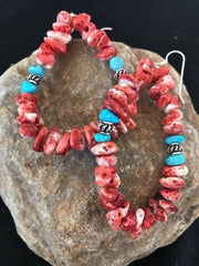 Navajo Spiny Oyster & Turquoise Sterling Silver Earrings | Authentic Native American