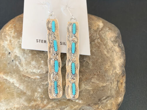 Navajo Turquoise Dangle Earrings | Sterling Silver | 2" Long | Authentic Native American Handmade | 12122