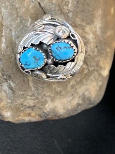Navajo Blue Kingman Turquoise Feather Ring | Authentic Native American Sterling Silver | Multi-Stone | Sz 12 | 12225