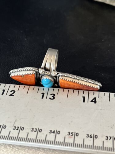Navajo Orange Spiny Oyster Multi-Stone Ring | Authentic Native American Sterling Silver | Multi-Stone | Sz 7 | 14507