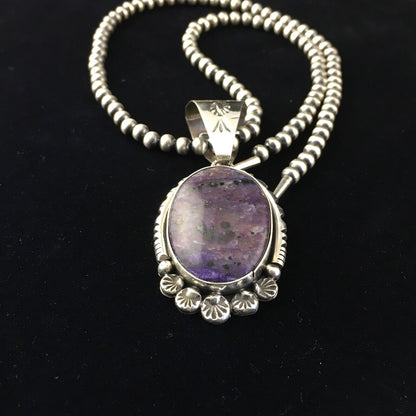 Navajo Purple Charoite Pendant Necklace | Sterling Silver | Authentic Native American Handmade | 10087
