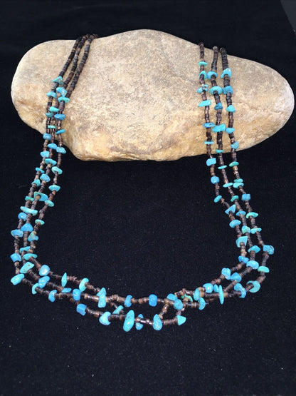 Navajo Blue Nugget Turquoise Necklace | Sterling Silver | Authentic Native American Handmade | 01817