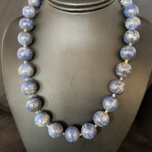 Native American Women's Blue Denim Lapis Beads Necklace | 16mm | Sterling Silver | 19" | 13970