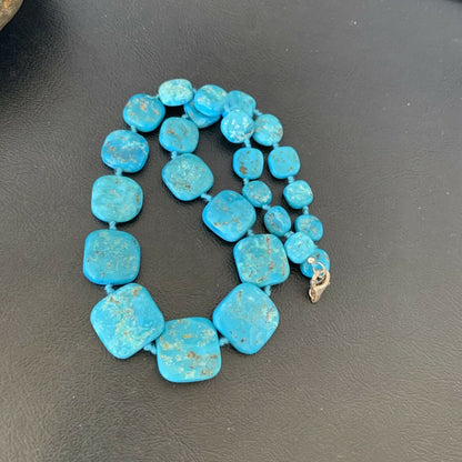 Ultra Rare Old Pawn Sleeping Beauty Turquoise Graduated Beads Necklace | Sterling Silver | 10411