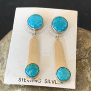Handmade Navajo Kingman Turquoise Dangle Earrings | Sterling Silver | Authentic Native American | 2044