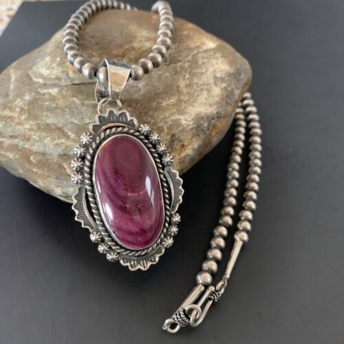 Navajo Purple Spiny Oyster Necklace Pendant | Sterling Silver | Authentic Native American Handmade | 11302