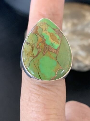 Navajo Green Mojave Turquoise Ring | Sterling Silver | Sz 8 | Authentic Native American Handmade | 11788