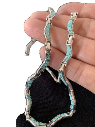 Sterling Silver Necklace with Spiderweb Turquoise & Opal Inlay Pendant | 16" | 01427