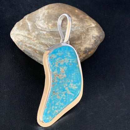 Blue Kingman Turquoise Necklace | Sterling Silver | 4.5" Pendant | Authentic Native American Handmade | 13985