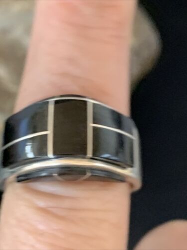 Navajo Black Onyx Inlay Band Ring | Sz 9 | Authentic Native American Handmade | 14165