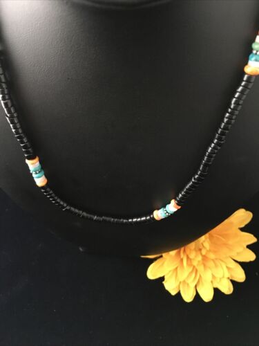 Navajo Black Onyx Turquoise Necklace | Sterling Silver | 18" | Authentic Native American Handmade | 10001