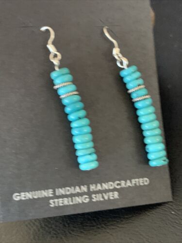 Navajo Blue Turquoise Earrings | Sterling Silver | American Pearls Bead | 1.5" | 13054