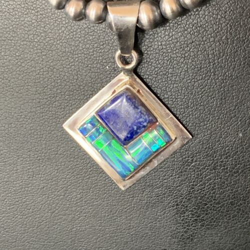 Men's Navajo Blue Lapis Turquoise Opal Inlay Pendant Necklace | Sterling Silver | 21" | 12607