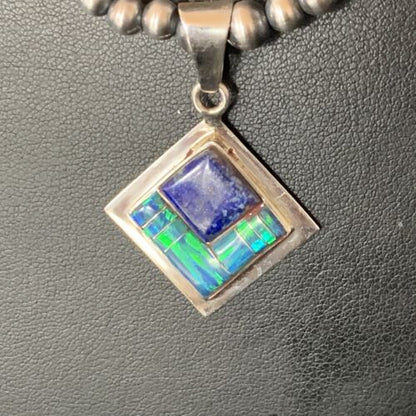 Men's Navajo Blue Lapis Turquoise Opal Inlay Pendant Necklace | Sterling Silver | 21" | 12607