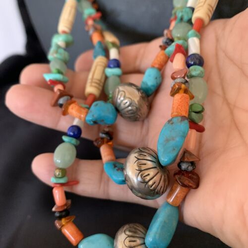 Native American Santo Domingo Turquoise Bead Necklace | Pearl Accents | 10377