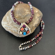Navajo Multi-Color Multi-Stone Pendant | Authentic Native American Sterling Silver | Purple Spiny Oyster Necklace | 12356
