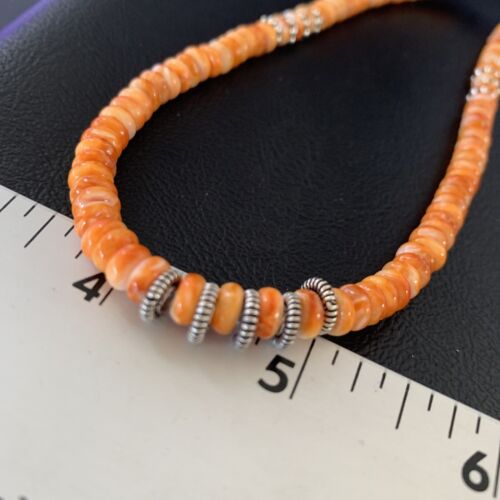 Navajo Pearls Orange Spiny Oyster Necklace | Sterling Silver | 20" | 6mm | Authentic Native American Handmade | 12949 - Masha USA